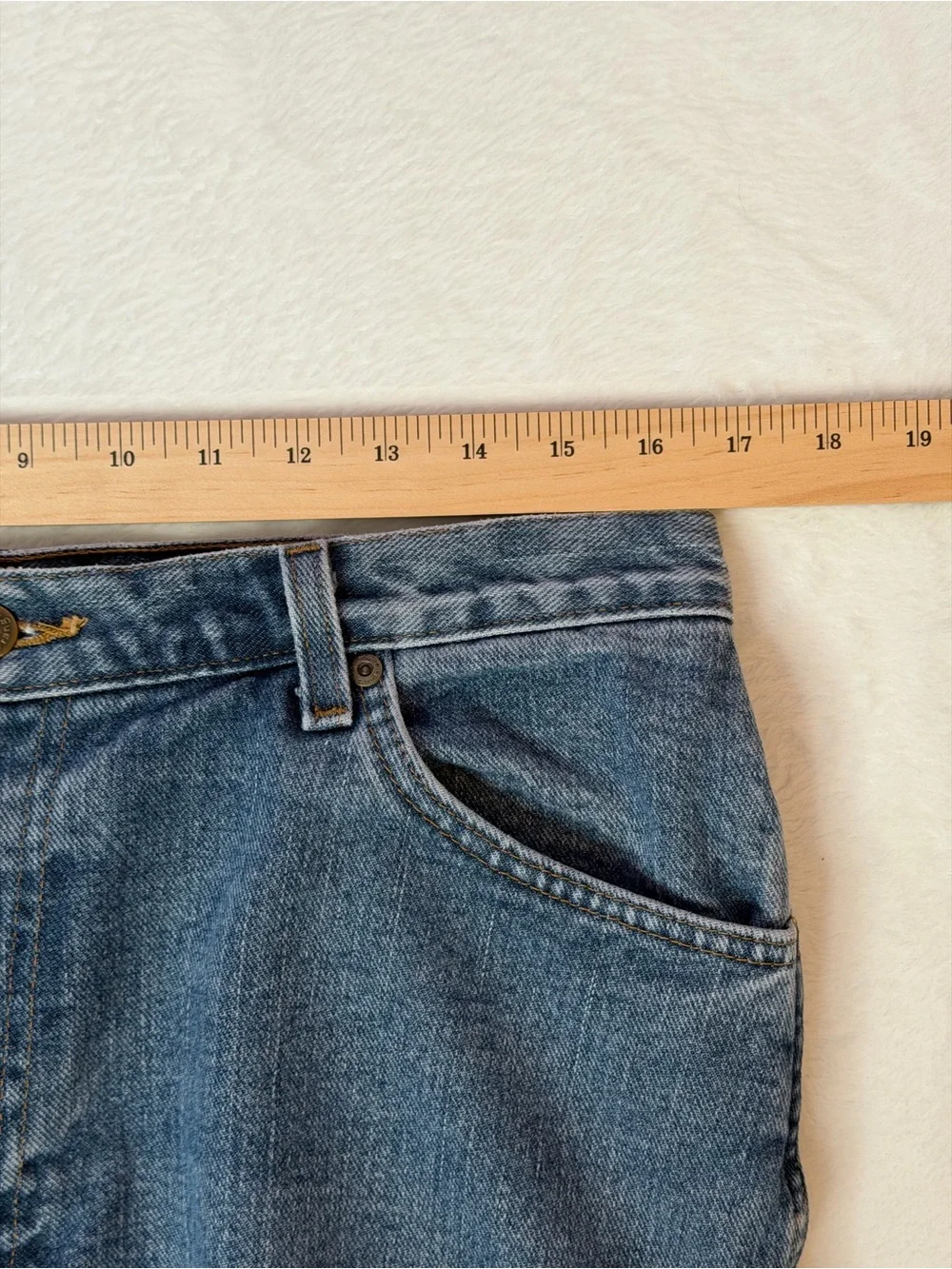 Wrangler Light Blue Denim Jeans with‎ Navy Plaid Cuff